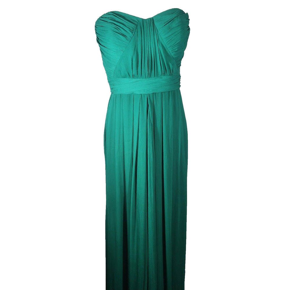 BADGLEY MISCHKA Sz 10 Emerald Green Formal Strapless Dress Crinkle Polyester